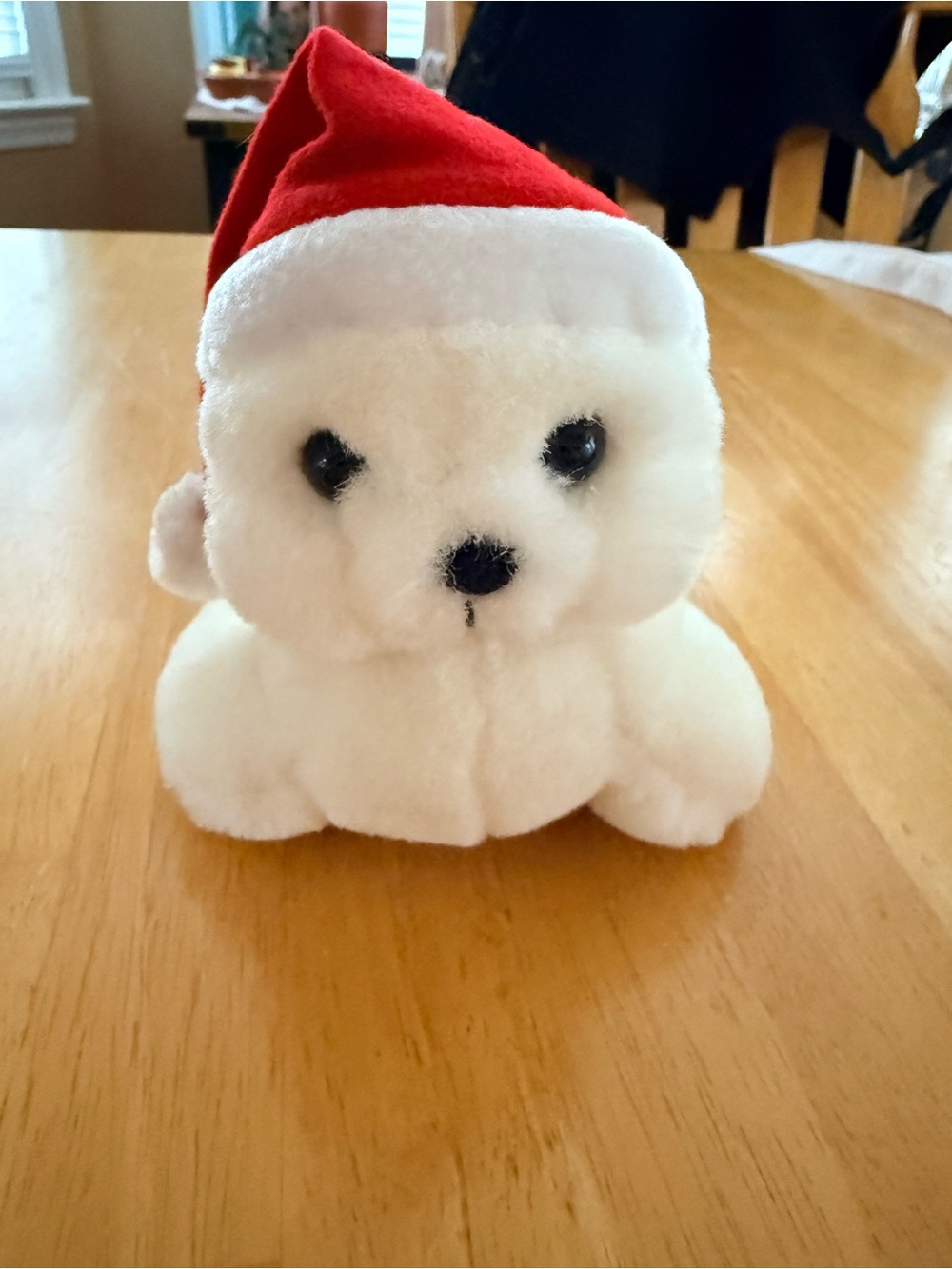 Russ White Plush Puppy with Red Santa Hat